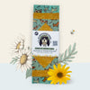 Beeswax food wrap set with dog-themed prints in baby blue and golden yellow, folded into starter pack bundle – New-Bee Starter Pack Golden Bone Gang