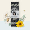 Purrfect Bloom beeswax wrap pack by Blindhound Farms, featuring cat and floral print in black and white, folded and labeled
