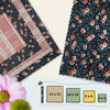Tea Time Garden beeswax food wraps in four sizes, featuring a dark floral print and soft pink plaid secondary fabric by Blindhound Farms